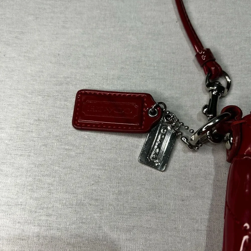 Coach Poppy Mini Crossbody bag in red, quilted, patent leather, double hang tags